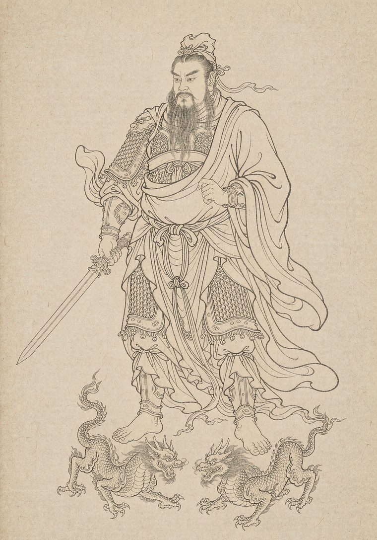 真武大帝　白描写意